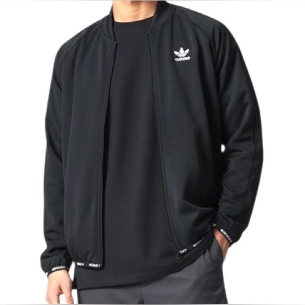 Adidas Men's Black Long Sleeve Track Jacket Size M NWOT Full zip White logo - Picture 1 of 11